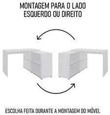 Mesa Escrivaninha em L Link e Estante Livreiro 90x187cm Lean A06 Branc