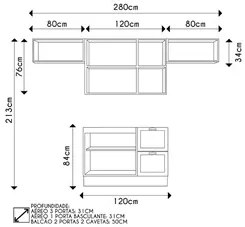 Armário de Cozinha Modulado 4 Peças Sem Tampo CJ10 Duna P09 Branco - M