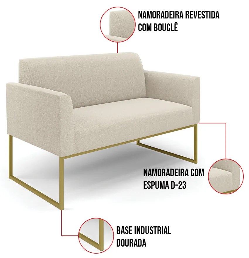 Namoradeira e 2 Poltronas Industrial Dourado Marisa Bouclê Bege D03 - D'Rossi