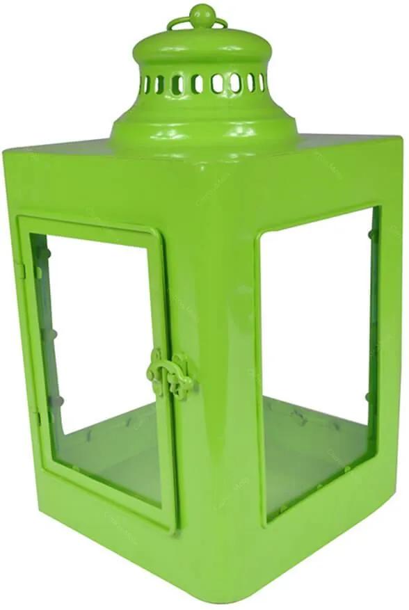 Lanterna Quadrada Marroquina  Verde em Metal e Vidro - Urban