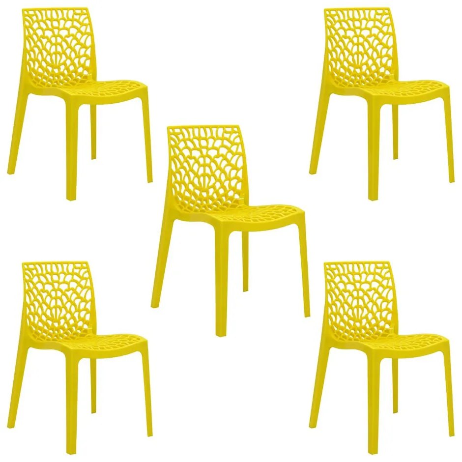 Kit 5 Cadeiras Decorativas Sala e Cozinha Cruzzer (PP) Amarela - Gran Belo