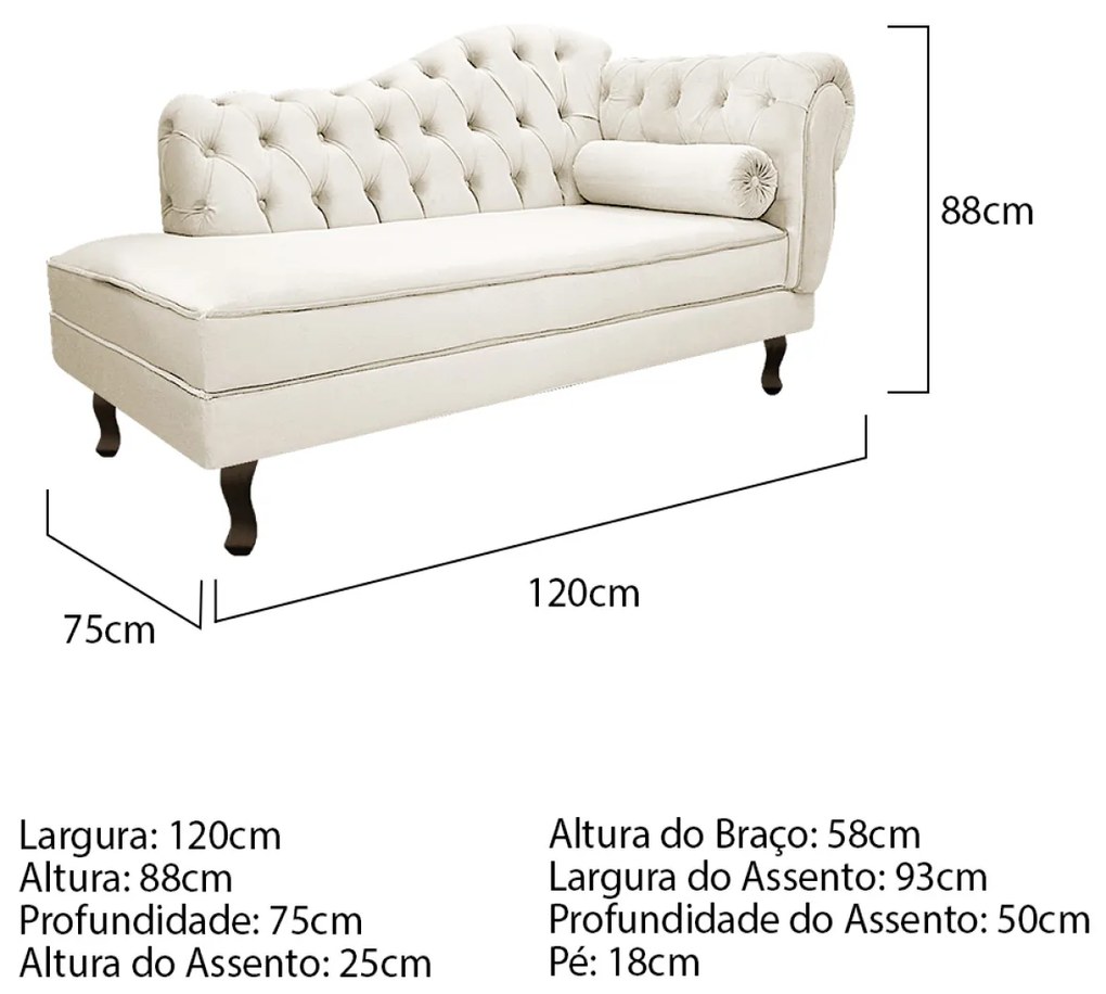 Divã Recamier Diana Lado Esquerdo 120 cm Corano - ADJ Decor