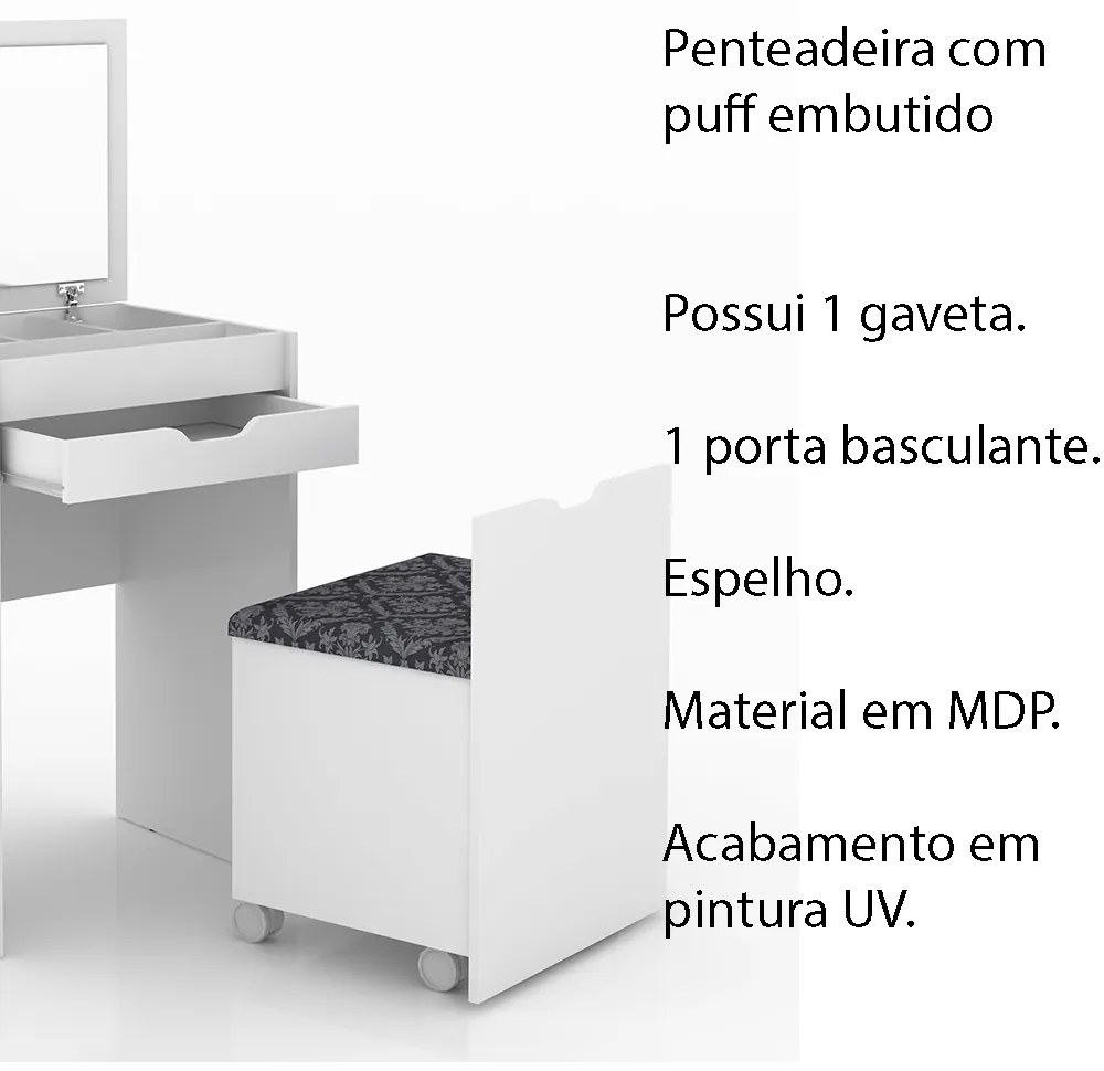 Penteadeira para Quarto Decorativa PE2007 MPD Branco/preto G69 - Gran Belo