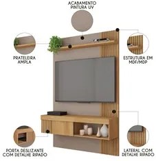 Painel para TV 45 Pol com Bancada Suspensa 120cm Jade Buriti/Fendi - C