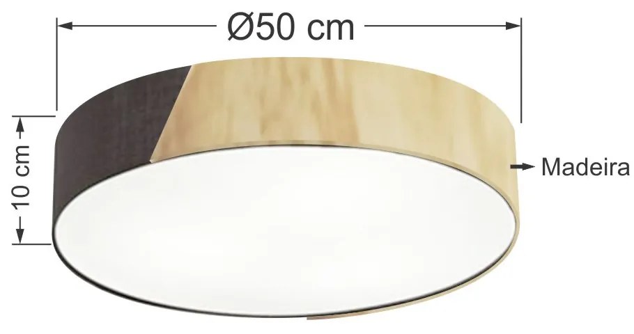 Plafon Luminária de teto decorativa para casa, Md-3076 nórdicas em tecido e madeira 3 lâmpadas com difusor em poliestireno