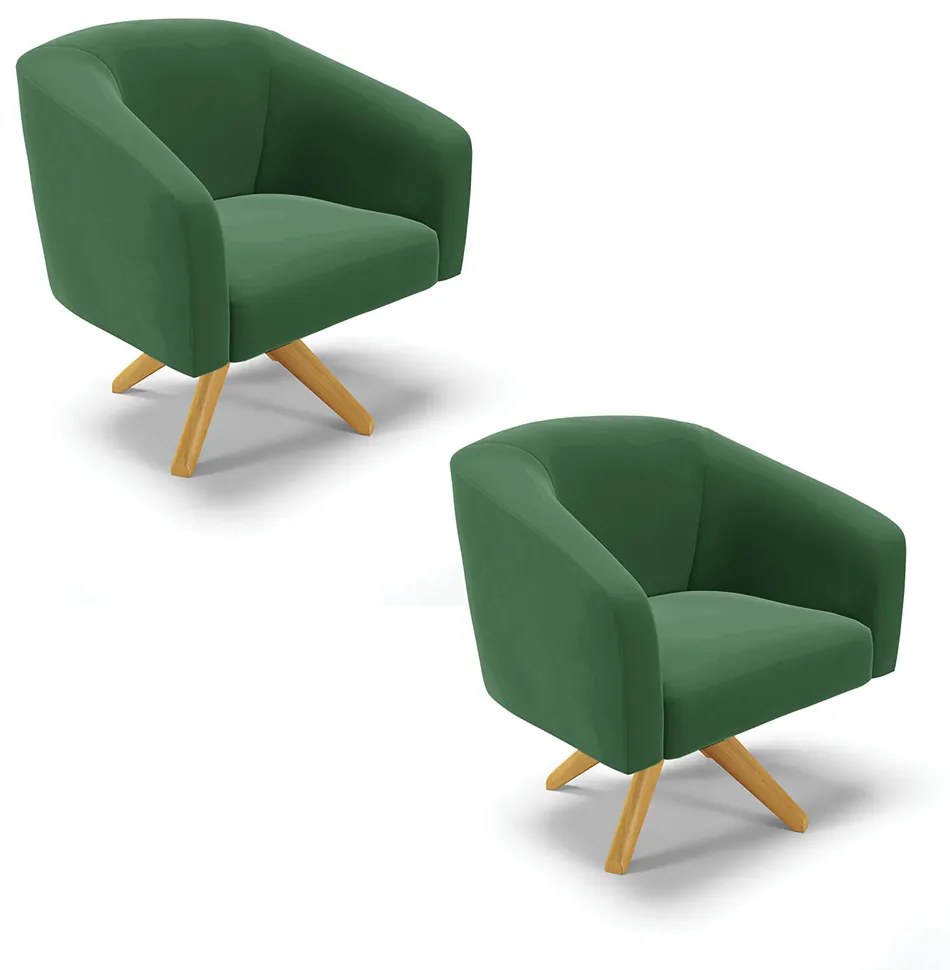 Poltrona Decorativa Giratória MA30 Kit 2 Stella Veludo D03 - D'Rossi - Verde