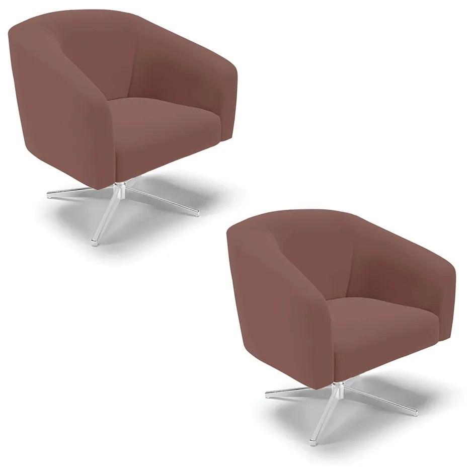 Poltrona Decorativa Giratória Cromada Kit 2 Stella Veludo Rosê D03 - D'Rossi