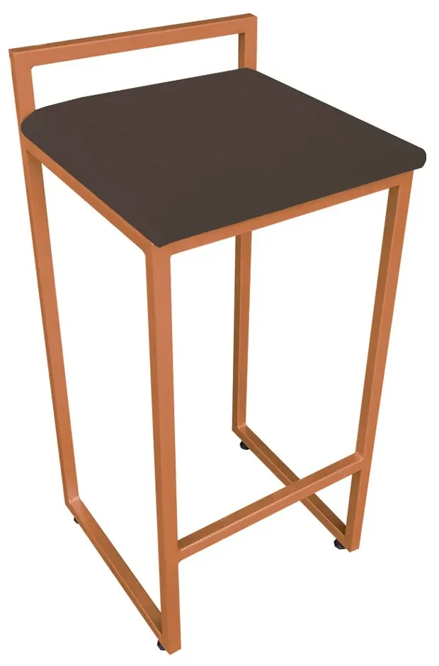 Banqueta Alta Lavínia Suede Marrom Base Cobre D'Rossi