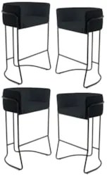 Kit 4 Banquetas Decorativas Base Aço Preto Betina C-05 Sintético Preto