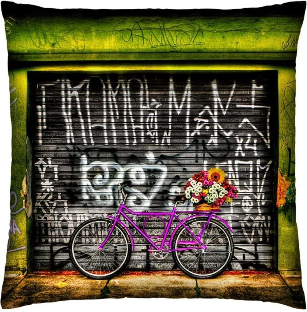Almofada Colours Creative Photo Decor Bicicleta bike pink Cinza