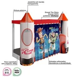 Mini Cama Infantil Montessoriana com Dossel Wood e Buzz Lightyear P13