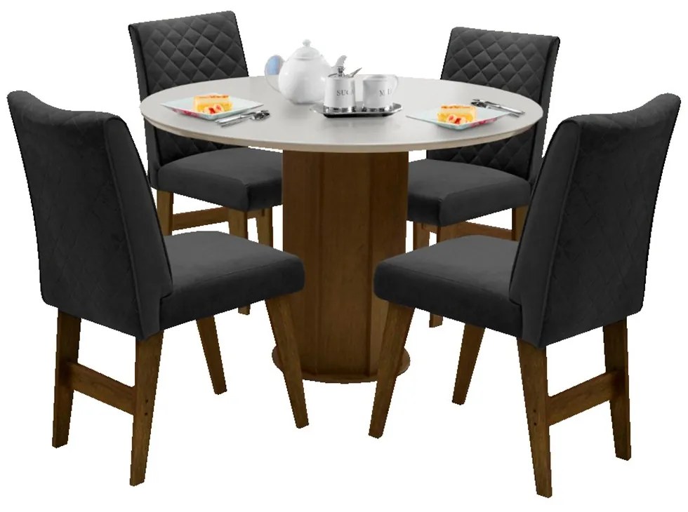 Conjunto Mesa de Jantar Isis com 04 Cadeiras Lorena Castanho/Branco Off/Preto - ADJ DECOR