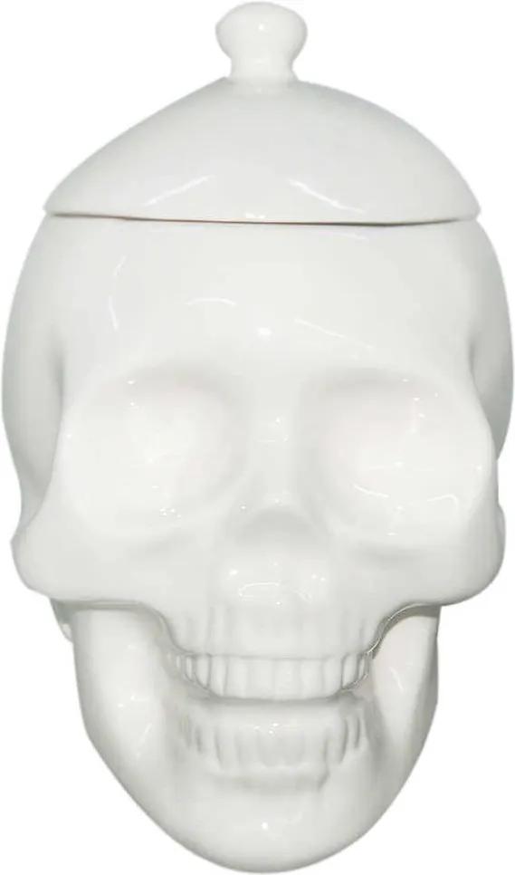 Pote com Tampa Skull Branco Brilhante em Cerâmica - Urban - 20x15,3 cm