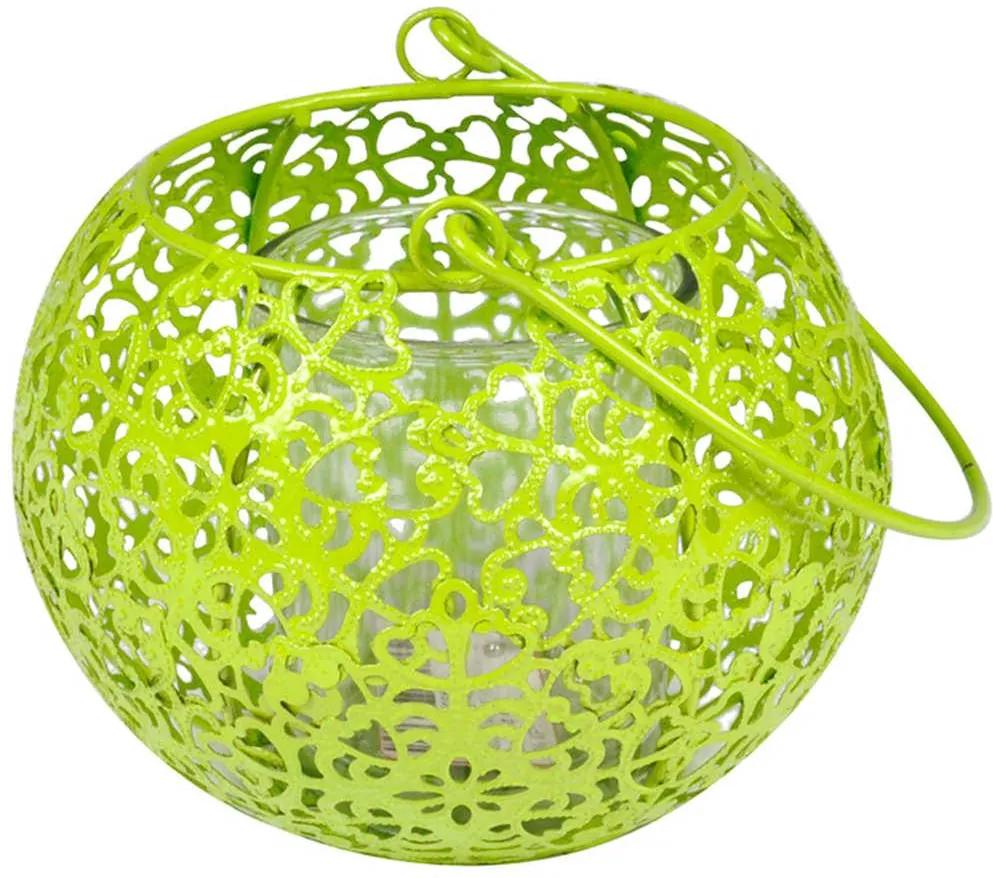 Lanterna Basket Verde em Metal e Vidro - Urban - 16,5x11 cm