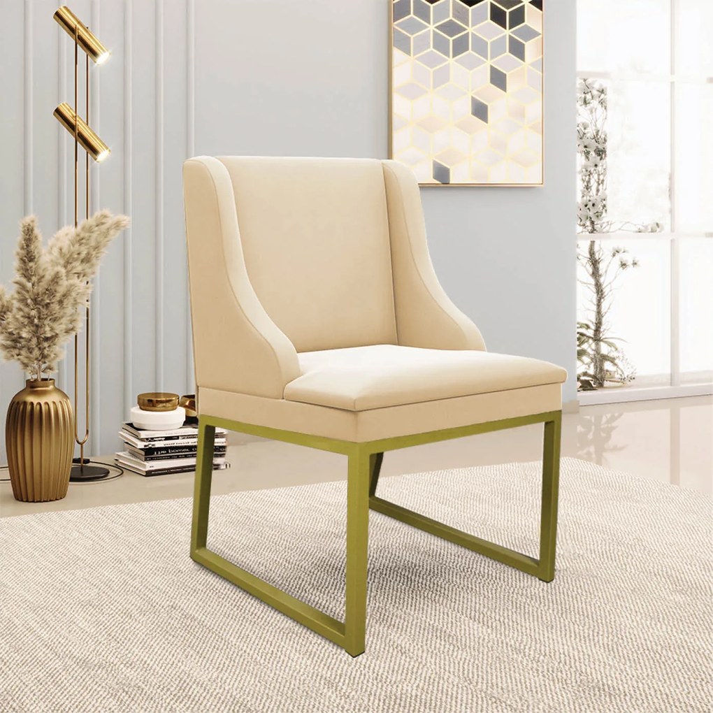 Cadeira Sala de Jantar Industrial Dourado Kit 10 Liz Suede Bege D03 - D'Rossi