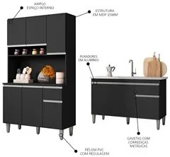 Cozinha Compacta Márcia e Balcão Gabinete Com Pia Tatiane 120cm Preto