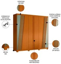 Guarda Roupa Casal 6 Portas 240cm Ouro Verde Cinamomo/Sálvia - Albatro