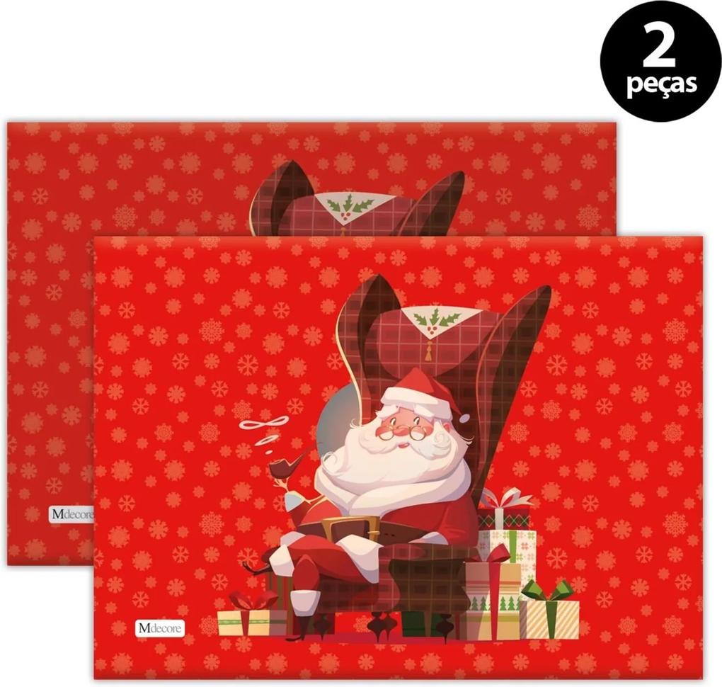 Jogo Americano Mdecore Natal Papai Noel 40x28 cm Vermelho 2pçs