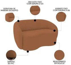 Sofá 3 Lugares Living Orgânico Sala de Estar 180cm Garbin K04 Bouclê T