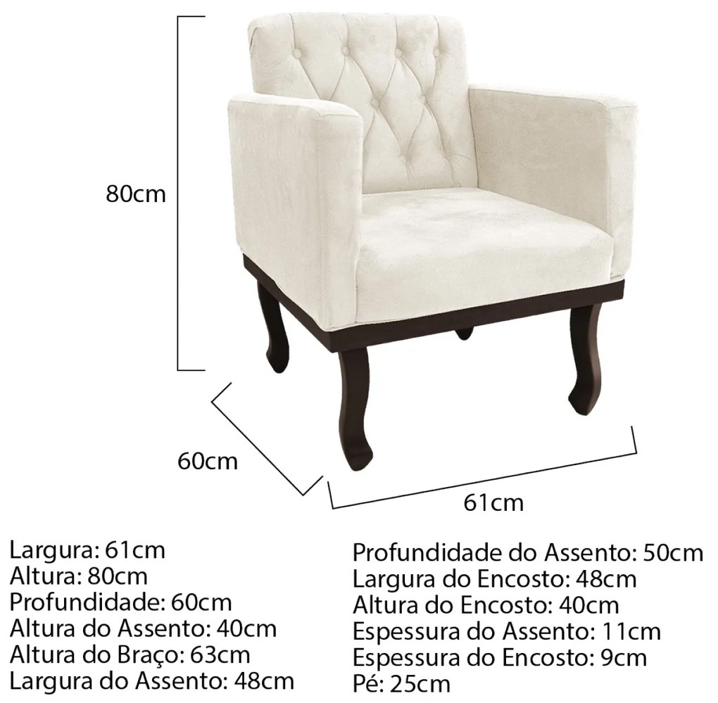 Kit Diva Recamier Diana 140cm Lado Esquerdo e 02 Poltronas Classic Corano - ADJ Decor