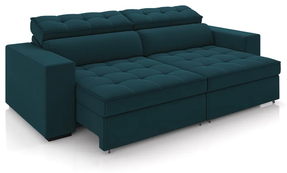 Sofá Decorativo Hugo 2 Lugares 300cm Reclinável e Retrátil Veludo Azul Marinho G45 - Gran Belo