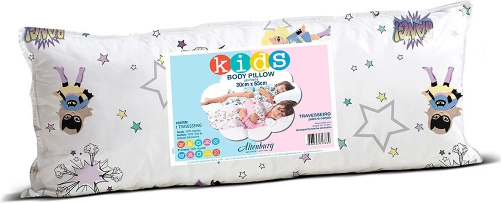 Travesseiro Altenburg Para O Corpo Body Pillow Kids In Cotton 30Cm X 65Cm Meninas Em Ação - Branco Bege