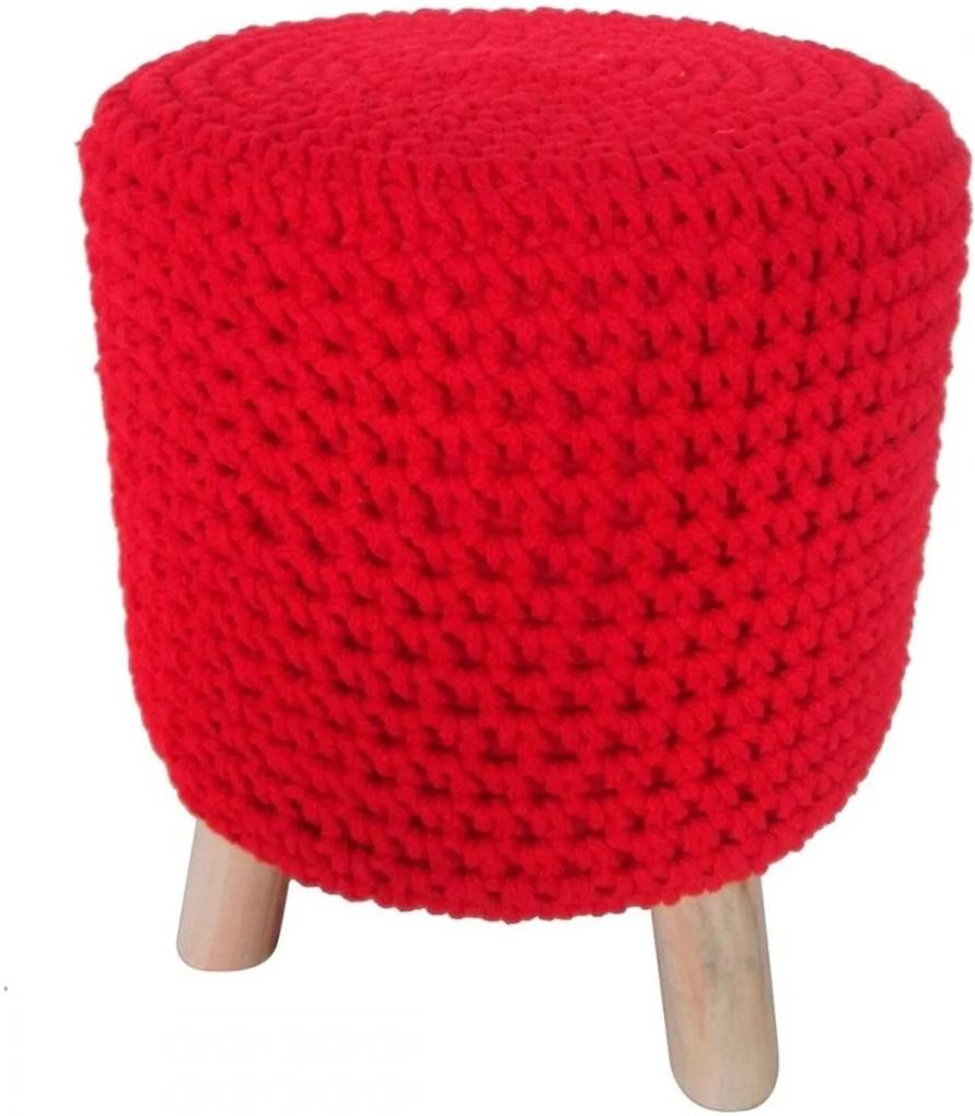Puff De Madeira E Crochet Vermelho