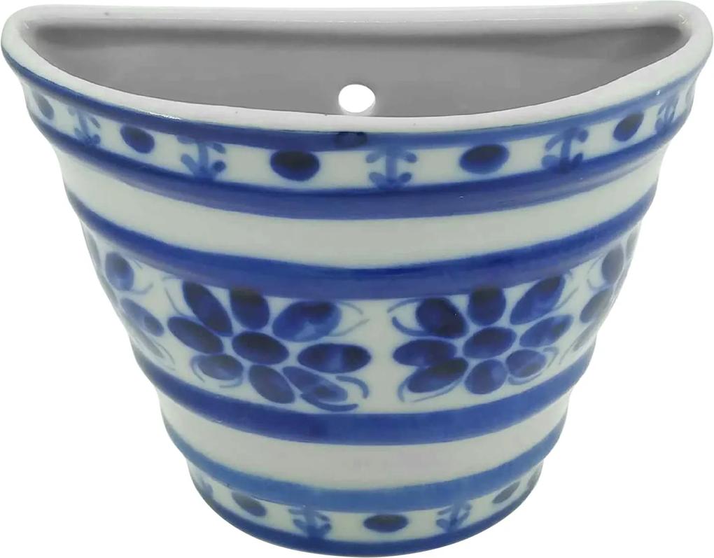Vaso de Parede em Porcelana Azul Colonial 12 cm (com furo)