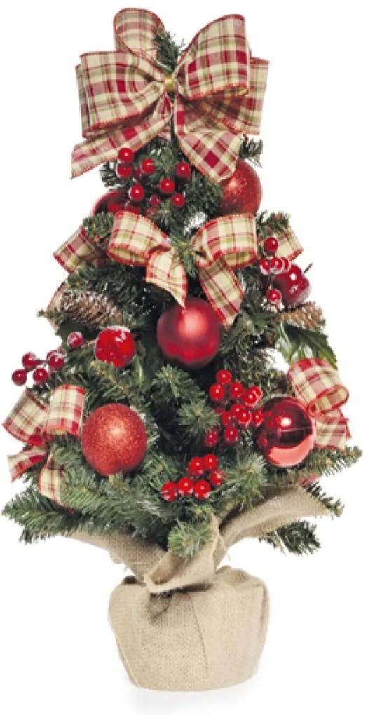 Mini Arvore Natal Enfeites Xadrez Vermelho e Bege 60cm 1Peça
