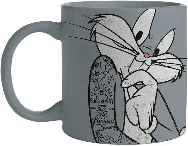 Caneca Looney Tunes Bug Bunny Concerned Cinza 300 ml em Porcelana