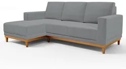 Sofá Living 200cm 3 Lugares Com Chaise Direito Kayrós D05 Bouclê Cinza