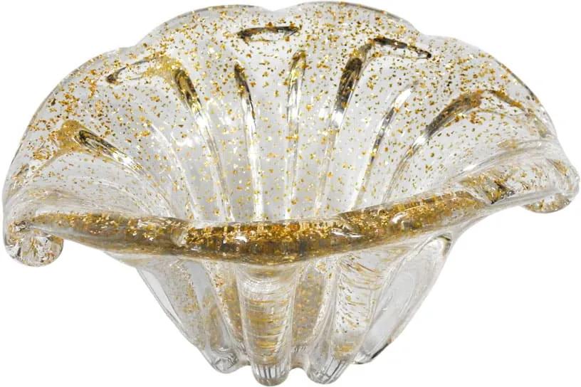 Bowl Decorativo em Murano Incolor com Detalhes em Dourado - 11x23x18cm