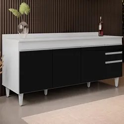 Balcão Gabinete 180cm com Tampo Dallas Branco/Preto - Lumil