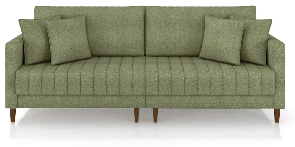 Sofá Living Decorativo Hamburgo Bipartido 2 Lugares 216cm com Almofadas Pés em Madeira Bouclê Verde G33 - Gran Belo