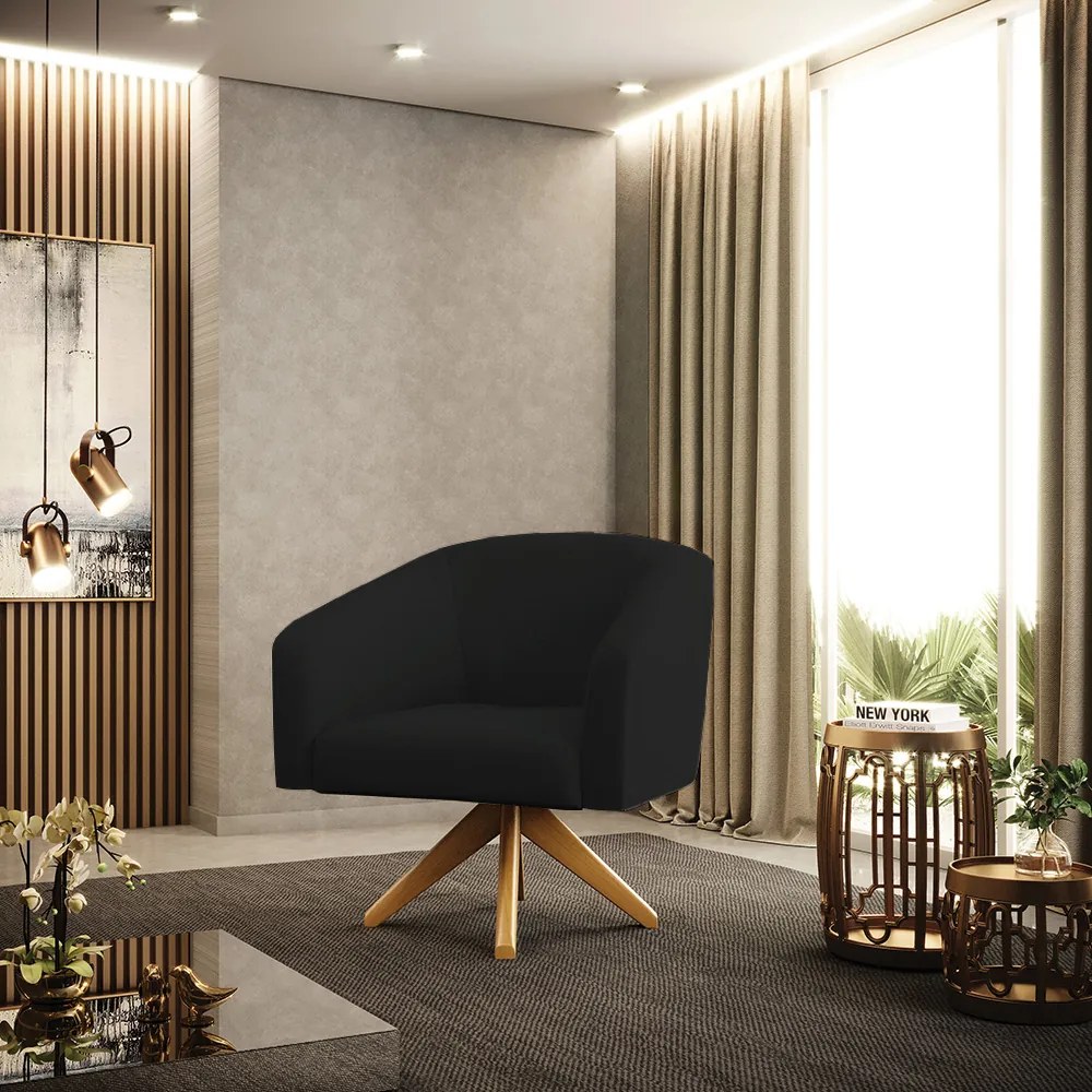 Poltrona Decorativa Giratória MA30 Stella Linho D03 - D'Rossi - A79 Preto