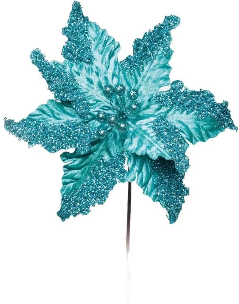 Flor Artificial Decoração Natal C/ Glitter Menta Verde
