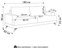 Sofá 3 Lugares 180cm Living Pés Curvos Santi D05 Sintético Whisky - Mp