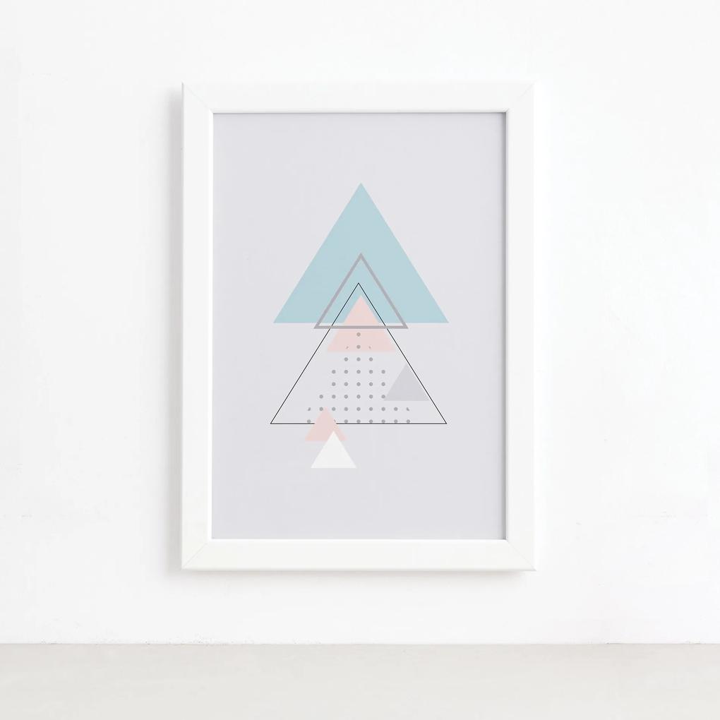 Quadro Minimalista Triângulos Moldura Branca 33x43cm