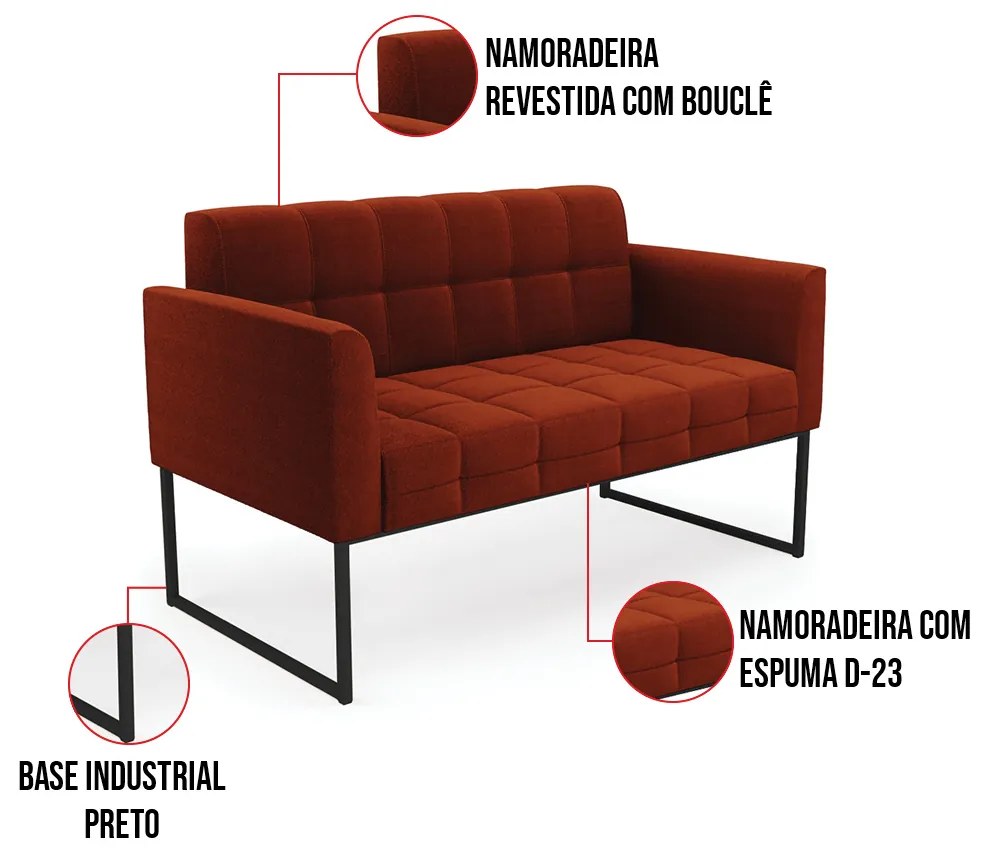 Sofá Namoradeira e 2 Poltronas Industrial Pto Elisa Bouclê Terra D03 - D'Rossi