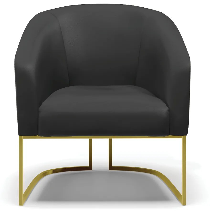 Poltrona Decorativa Industrial Dourado kit 2 Stella Sintético Preto D03 - D'Rossi