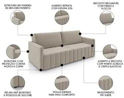 Sofá Cama Casal Retrátil 3 Lugares 220cm Atlas M22 Suede Bege - Mpozen