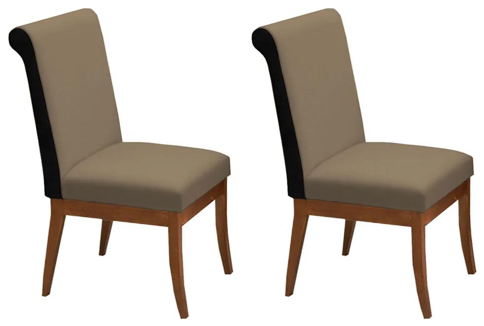 Conjunto 2 Cadeiras Larissa Aveludado Nude + Couríssimo Preto