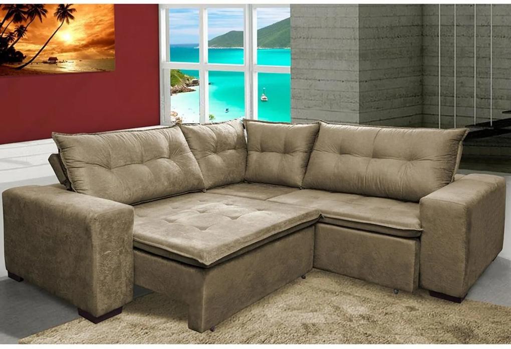Sofa de Canto Retrátil e Reclinável com Molas Cama inBox Oklahoma 2,70m x 2,70m Suede Velusoft Castor