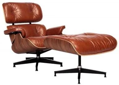 Cadeira, Poltrona Charles Eames com Puff Couro Natural Legitimo Premium Envelhecido - Varias Opções de Cores