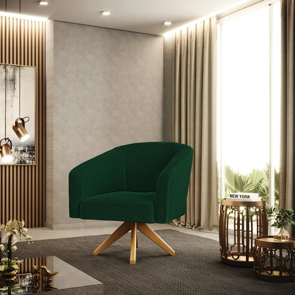 Poltrona Decorativa Giratória MA30 kit 2 Stella Bouclê Verde D03 - D'Rossi