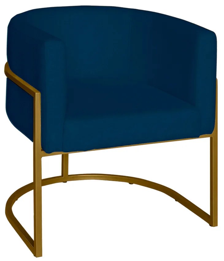 Poltrona Base Industrial Dourado Sala de Estar Lety Veludo Azul Marinho S05 - D'Rossi