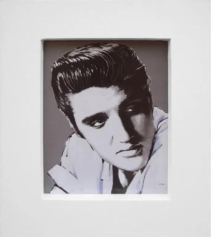 Quadro Decorativo Com Moldura Em Tecido Elvis Presley Em Preto E Branco 60x70cm