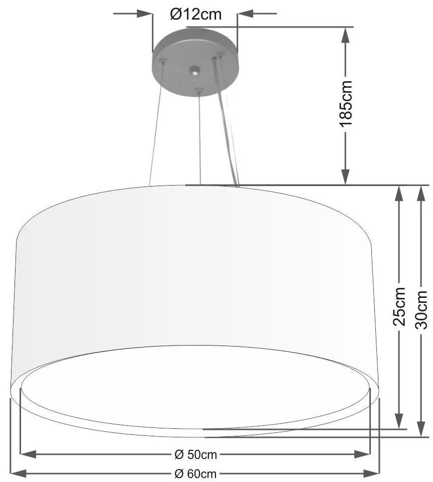 Lustre Pendente Cilíndrico Duplo Vivare Md-4302 Cúpula em Tecido 60x30cm - Bivolt