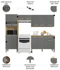 Cozinha Compacta Com Balcão 251cm Louis K02 Freijó/Gris - Mpozenato