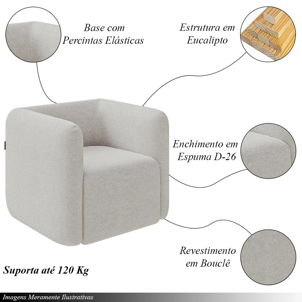 Kit 2 Poltronas Decorativas Sala de Estar Trinidad Base Fixa Bouclê Cinza G33 - Gran Belo